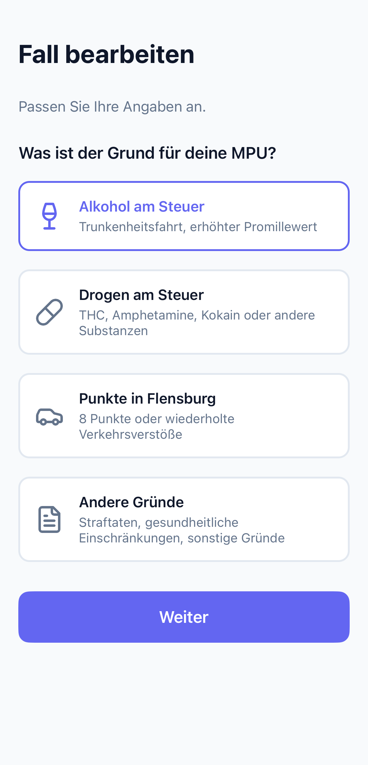 Fallauswahl: Alkohol, Drogen, Punkte oder andere Gründe
